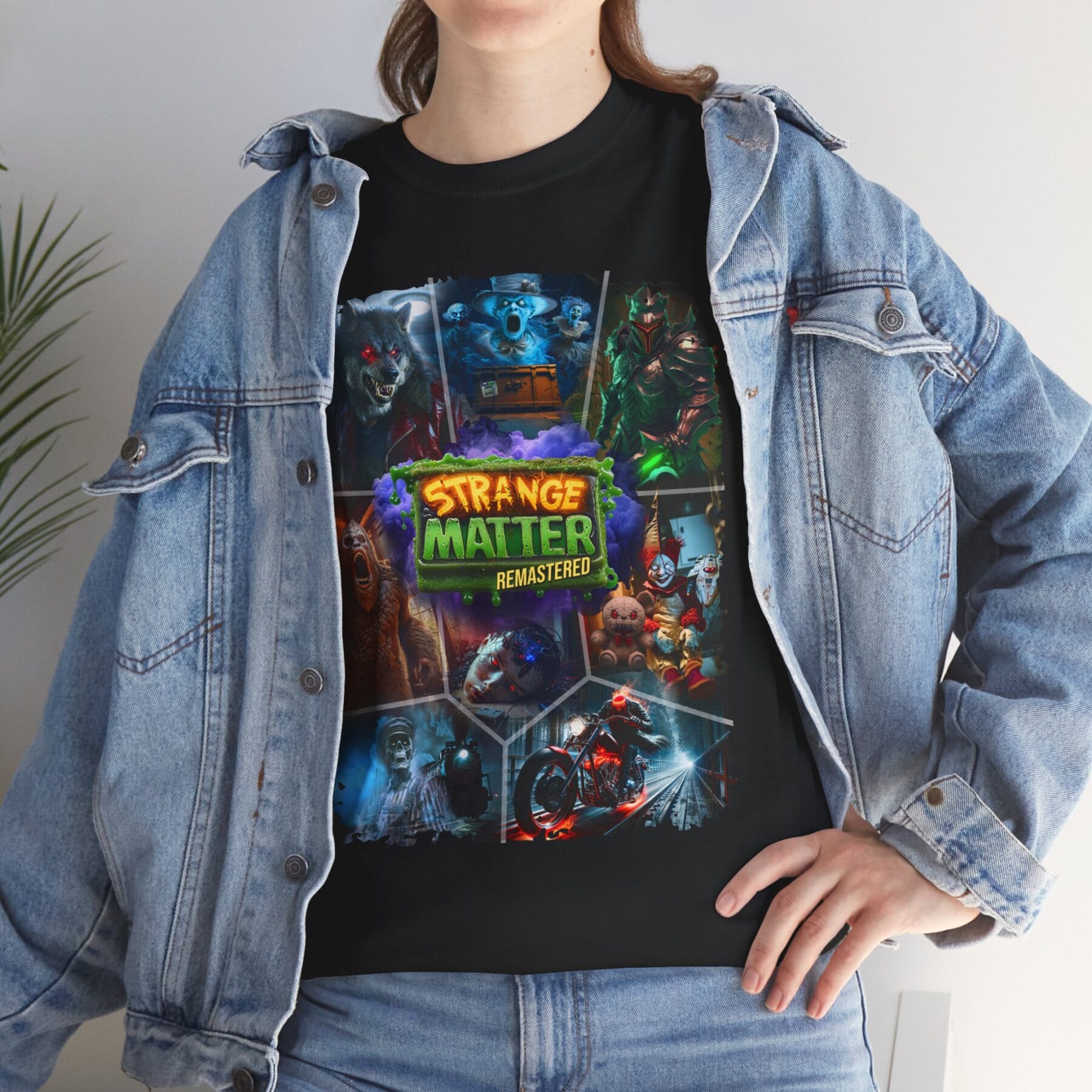 Adult Heavy Cotton Tee - Strange Matter Remastered Collage - Perfect for YA horror and Action fans - Image 4