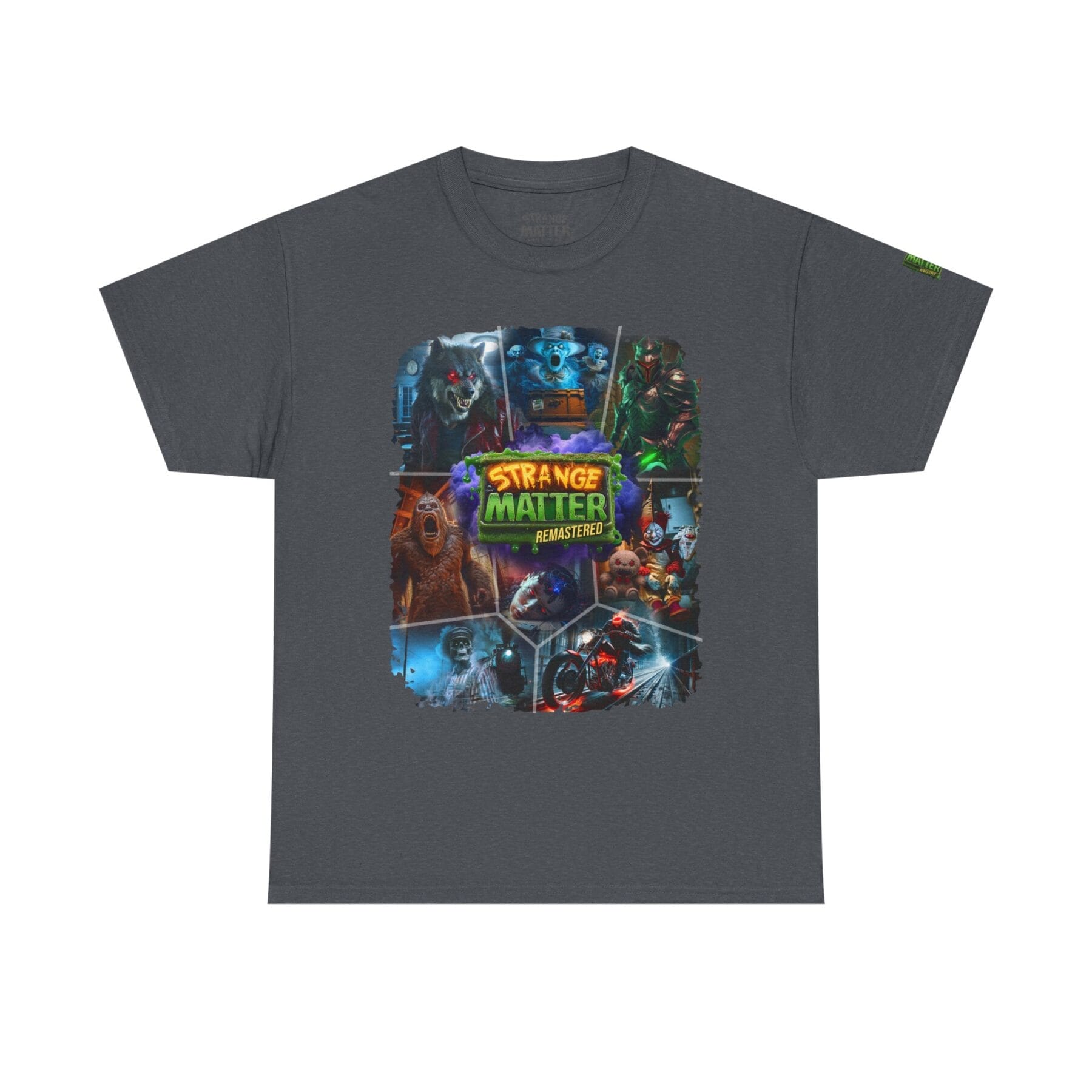 Adult Heavy Cotton Tee - Strange Matter Remastered Collage - Perfect for YA horror and Action fans - Image 15