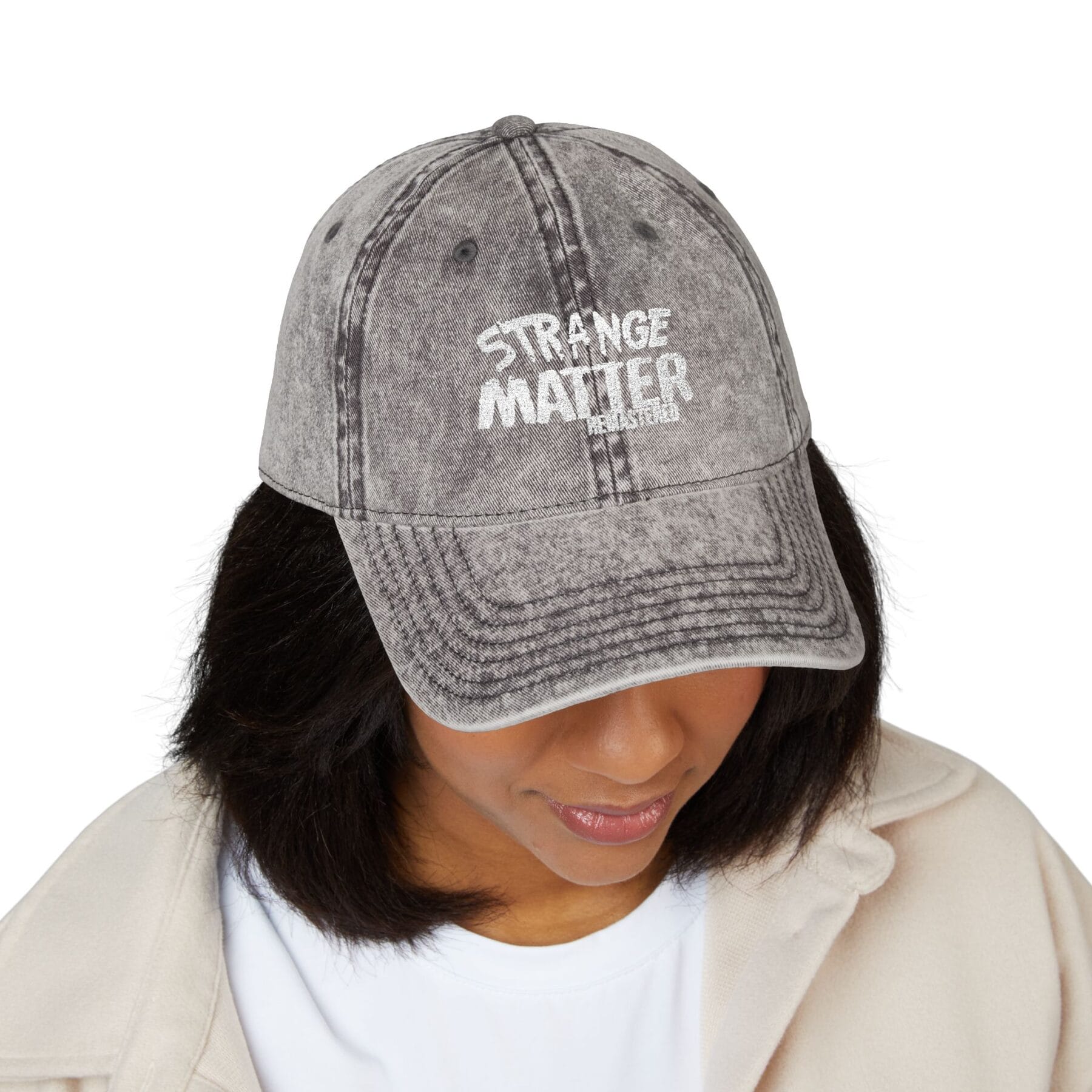 Vintage Cap with Embroidered 'Strange Matter' Design, Trendy Hat for Casual Outings, Perfect for Festivals, Gift for Friends, Summer [...] - Image 7